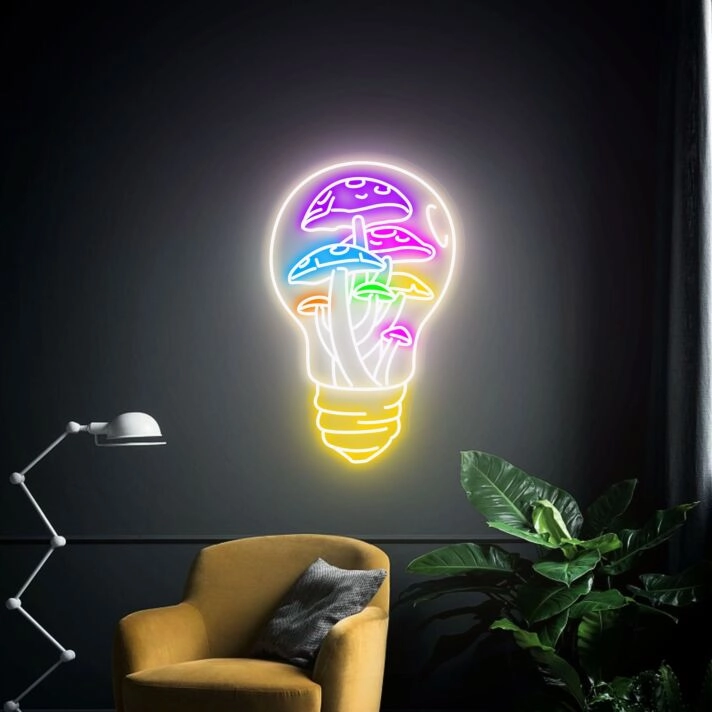 Brighten Your Space: From Cozy Cafes to Playful Home Corners with the Light Bulb Mushroom House Neon Sign Restaurant Decoration