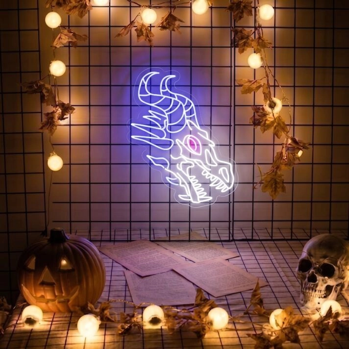 Brighten Your Home, Bar, or Game Room Ambiance with Skull Dragon Neon Sign For Wall.