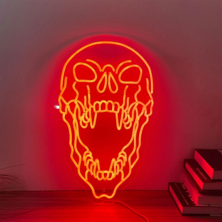 Add an electrifying touch to your space with Skull Neon Sign Size and Color - Perfect for Game Room, Home Office, or Bar Decor.