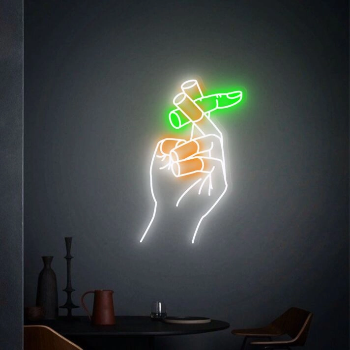 Bring a vibrant glow to your bedroom, bar, and wedding decorations with the Smoking Hand With Finger Neon Sign - The Ultimate Neon Wall Decor.