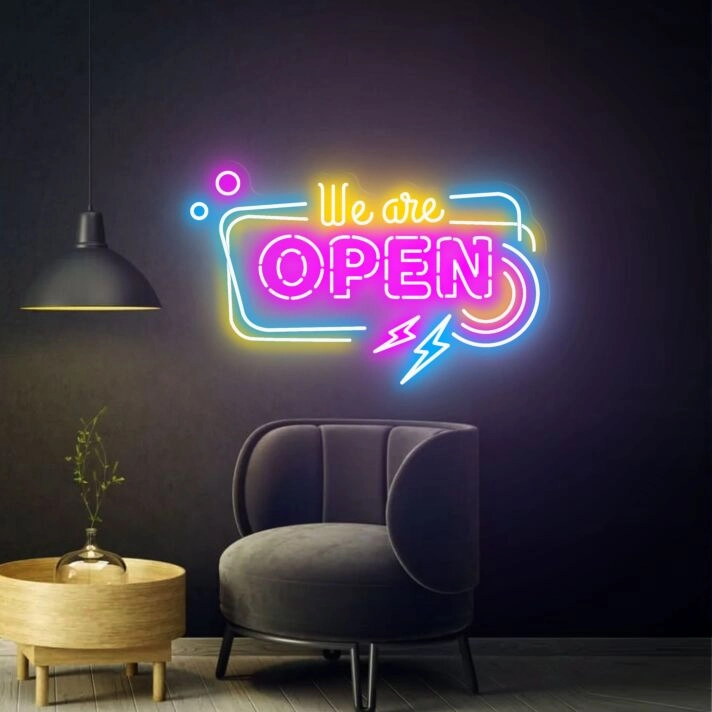 Brighten Your Business or Celebrate in Style with the We Are Open Neon Sign - Perfect for Shops, Bars, Weddings, and Parties.