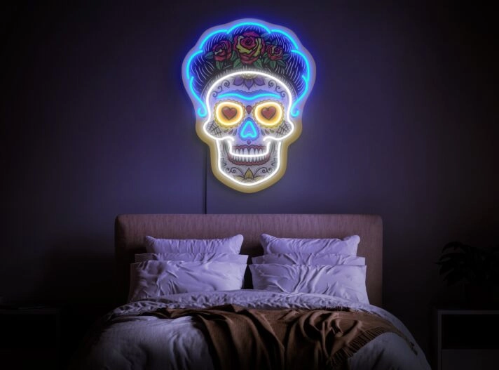 Brighten Your Home, Office, and Special Celebrations with the Sugar Skull Pop Art Artwork Decor LED UV Neon Sign