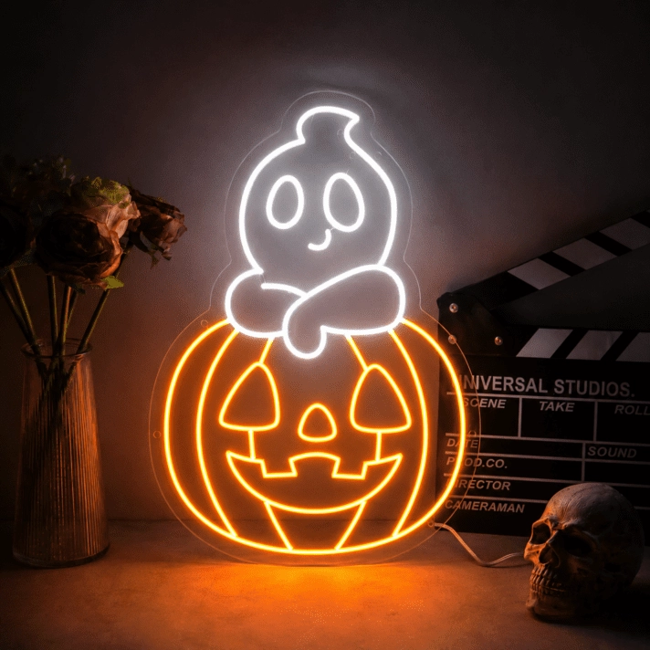 Spookify Your Space: Perfect for Halloween Parties, Home Entrances, or Bar Ambiance with Fairy Ghost Pumpkin Led Neon Sign Halloween Wall Decor.