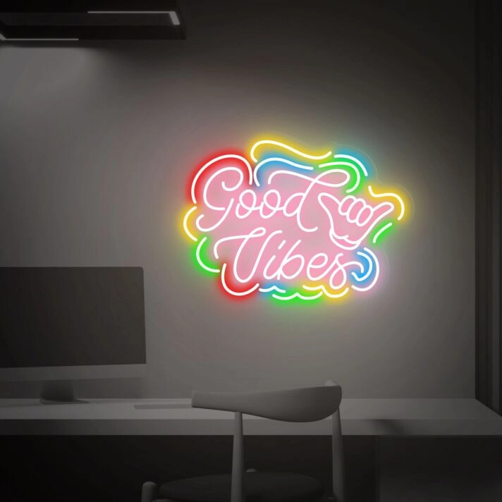 Elevate Your Space: Good Vibes Led Neon Sign Wall Art for Office, Bar, Wedding, and Home Decor