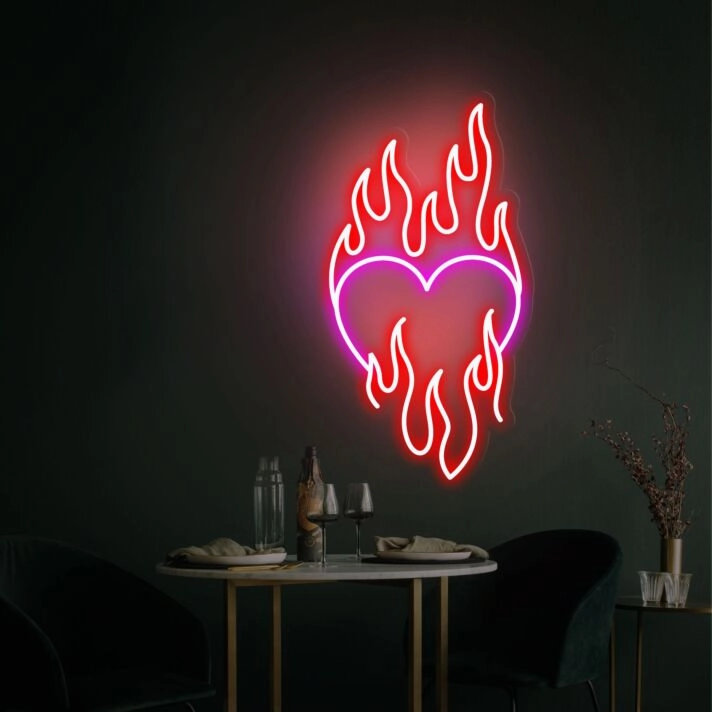 Brighten Your Special Moments: Heart Fire Led Light for Bedroom Elegance, Porch Charm, and Memorable Birthday Gifts.