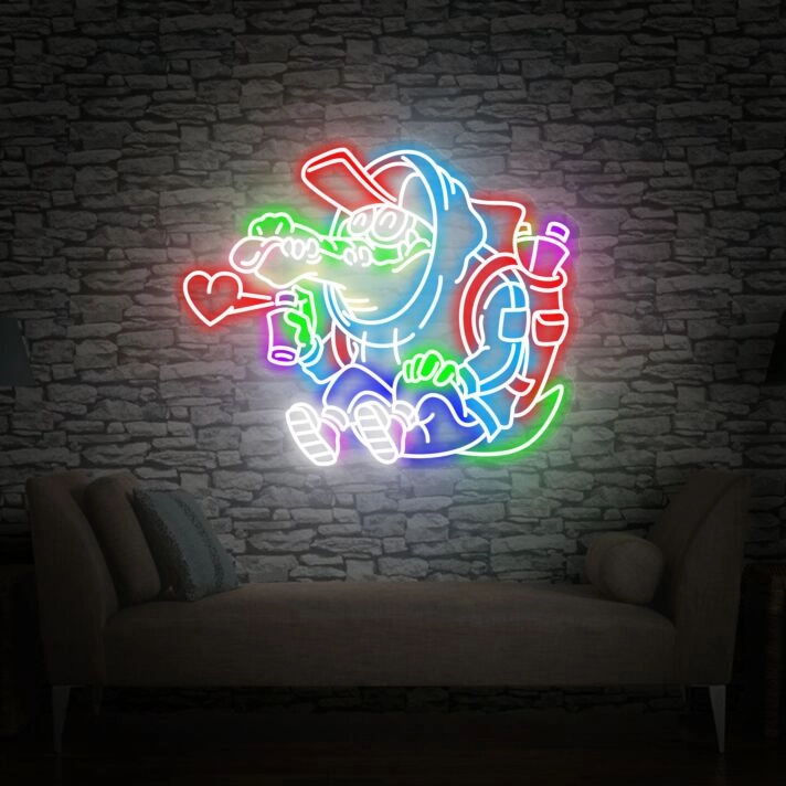 Brighten Up Your Space: Hip-Hop Crocodile Led Neon Sign Alligator Decor for Bars, Parties, and Trendy Home Interiors
