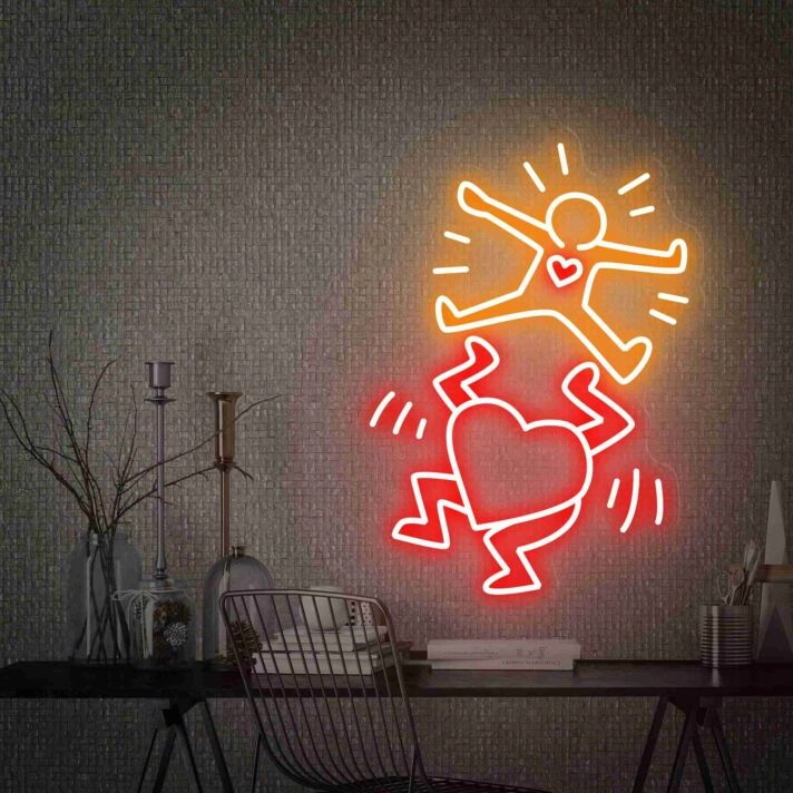 Brighten Your Space: Keith Haring Heart Led Neon Sign for Home Decor, Office Vibes, and Romantic Wedding Settings