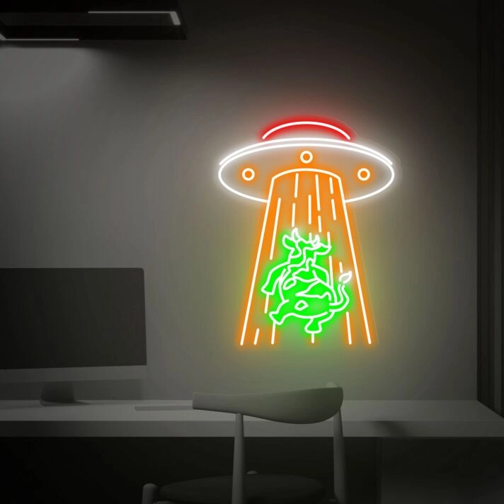 Add a whimsical touch to your bar or game room with Kidnapping Cow Led Neon Sign Cow Abduction Neon Light.