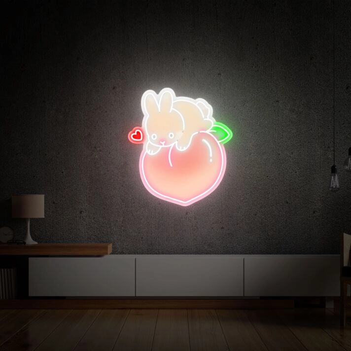 Brighten Your Children's Bedroom and Playtime: Peach Led Uv Neon Sign Bunny On Peach Led Neon Sign for Whimsical Kids Room Decor and Joyful Parties