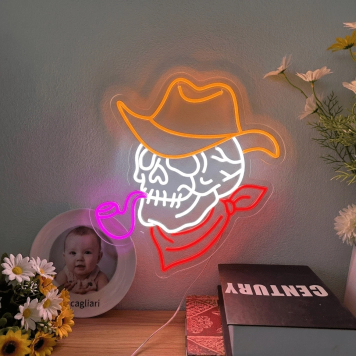 Elevate Your Space with "Smoking Skull Neon Lights Sign Handmade Artwork," Perfect for Home Decor, Offices, Bars, and Edgy Weddings.