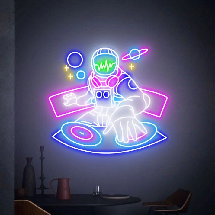 Elevate Your Space Adventure: Spaceman LED Neon Sign DJ Astronaut Neon Light Sign Wall Art for Home, Office, and Entertainment Venues.