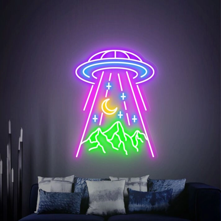 Revamp Your Space: Ufo Mountain Led Neon Sign for Creative Home Bedroom, Office, and Bar Wall Decor