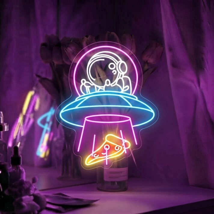 Brighten Up Your Space Adventure: Ufo Spaceman Led Neon Sign for Creative Home, Bedroom, Office, and Cosmic-Themed Parties Decor.