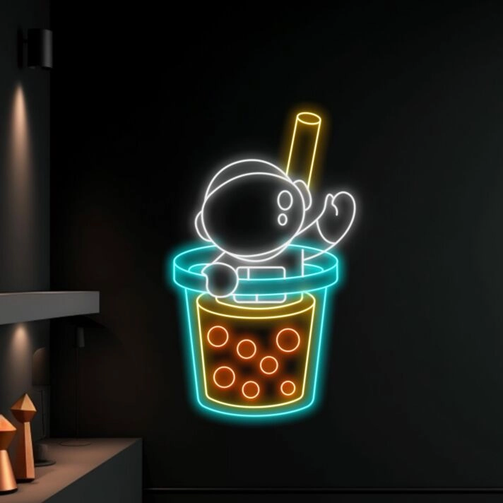 Brighten Your Space: Perfect for Home, Cafes, and Themed Parties with Bubble Tea Led Neon Sign Spaceman Led Sign Bubble Tea Coffee Wall Decors.