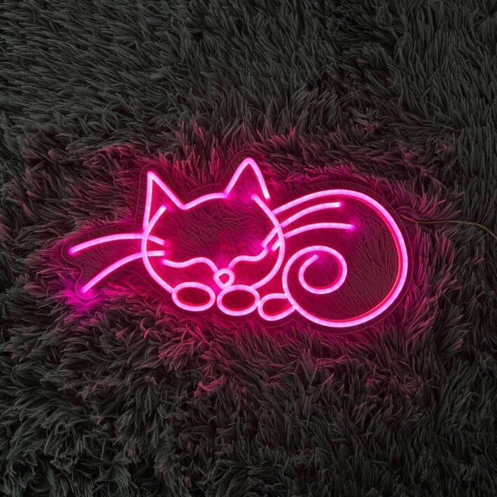 Brighten Your Home Office or Add Fun to Parties with the Cat Line Art Sleeping LED Neon Sign - A Versatile Decor Piece.