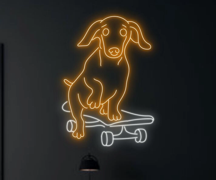 Elevate Your Space with Cute Dog Skateboarder Led Sign – Perfect for Home Decor, Bars, and Party Ambiance.