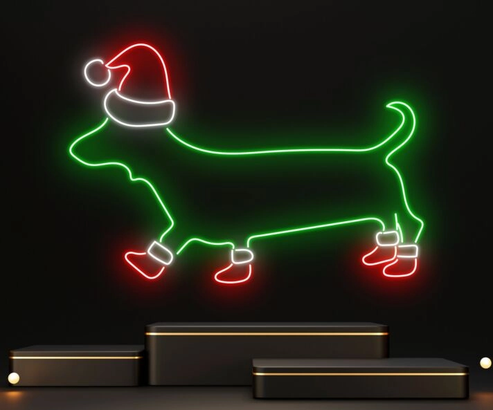 Brighten Up Your Festivities: Dachshund Christmas Hat Led Neon Sign for Perfect Christmas Decor in Homes, Offices, and Holiday Parties.