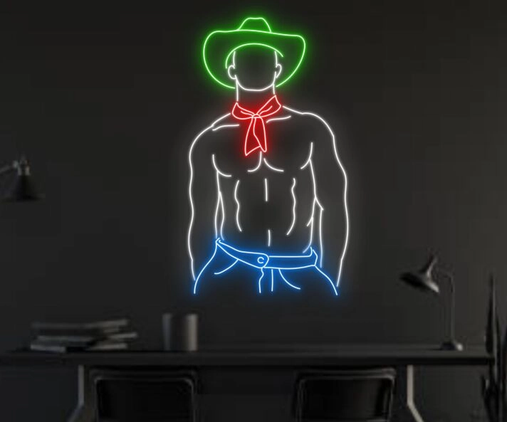 Revamp Your Space with Elegance: Howdy Cowboy Hat Texas Led Neon Sign Sexy Body Gay Man Cowboy Hat for Home Decor, Bars, and Festive Celebrations