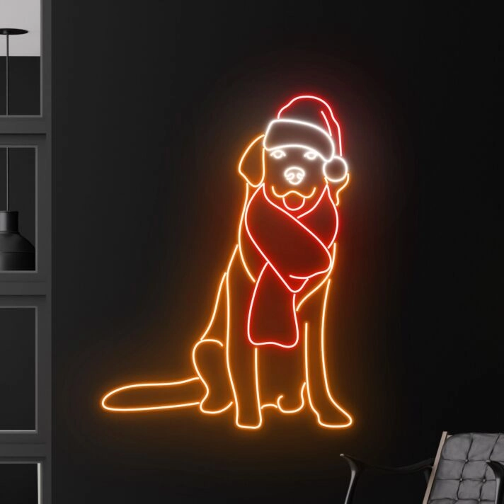 Bring festive warmth to your home, office, or holiday parties with the Labrador Christmas Hat Led Neon Sign, the perfect Christmas Labrador Led Sign for seasonal decor.