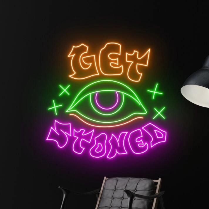 Elevate Your Smoking Shop or Man Cave Ambiance with the Let Stoned Eyes Smoking Machine Led Sign - Perfect for Wall Decor in Bars, Offices, and Parties.
