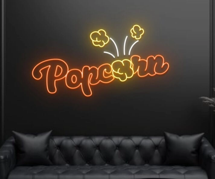 Popcorn Logo Led Neon Sign Decor Popcorn National Day Theater Movie Led Wall Deco
