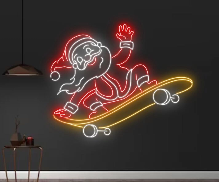 Santa Claus Skateboarding Led Neon Sign