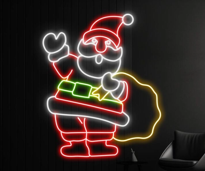 Santa Claus With Gift Bag Led Neon Sign
