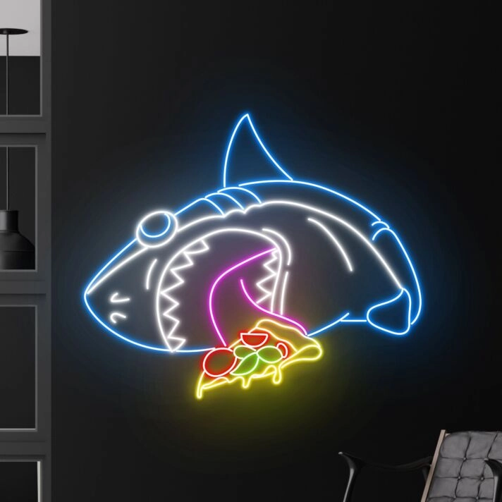 Shark Eat Pizza Led Neon Sign Funny Shark Shark Neon Light
