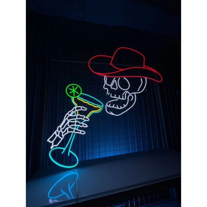 Skeleton Cowboy Drinking Tequila Led Neon Sign