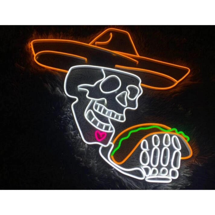 Skeleton Cowboy Eating Tacos Led Neon Sign