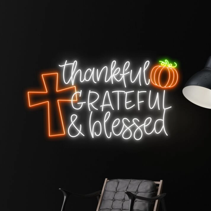 Thankful Grateful And Blessed Led Neon Sign