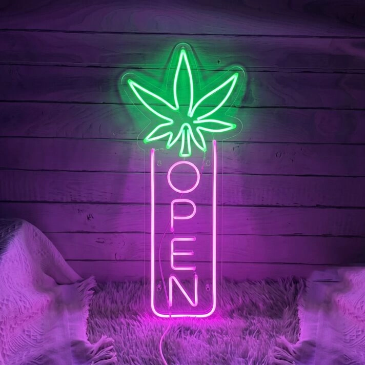 Weed Leaf Open Logo Led Neon Sign Smoking Machine Led Sign Smoking Shop Neon Light Shop