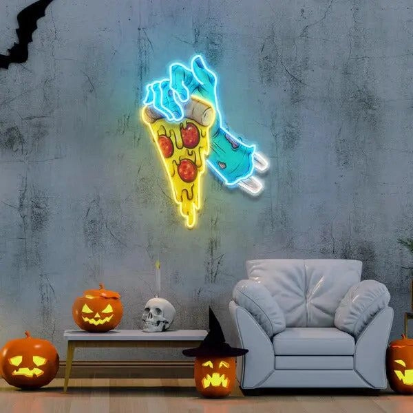 Hand Skull Pizza Uv Light Neon Artwork And Easy Installation