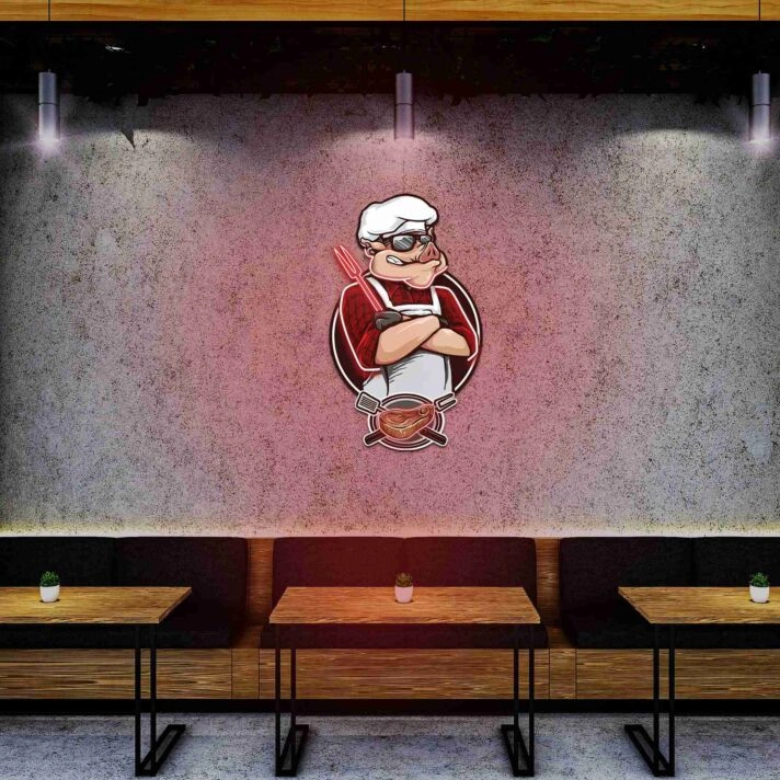 Pig Chef Under Uv Light Durable Led Neon Artwork