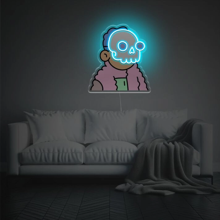 Boy Wearing Skull Mask LED Neon Acrylic Artwork