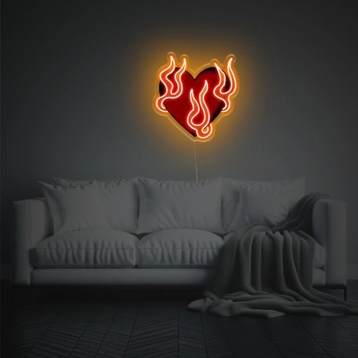 Firing Red Heart LED Neon Acrylic Artwork