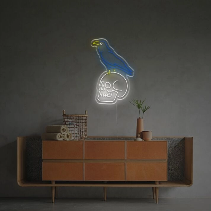 Crow Standing On The Skull LED Neon Sign