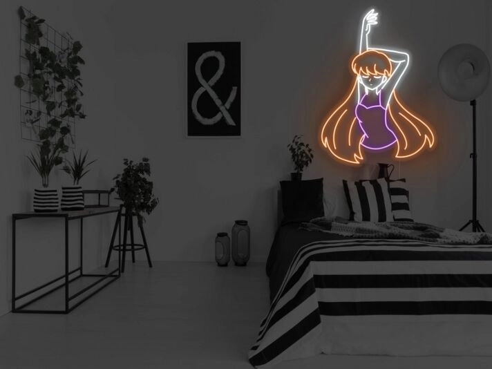 Anime Stretching Girl Neon Sign