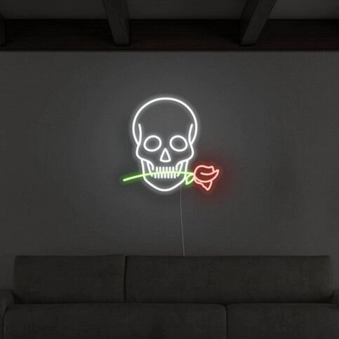 Skull With Rose Neon Sign