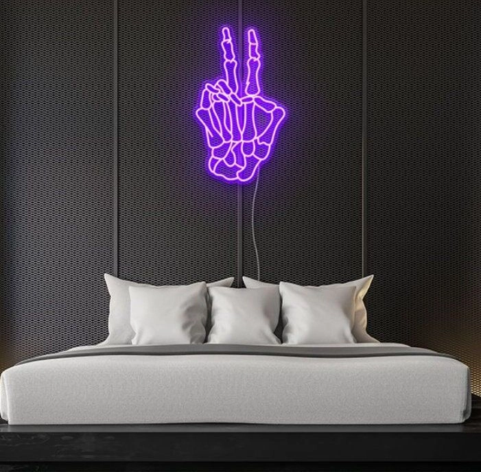 Peace Skull hand neon sign