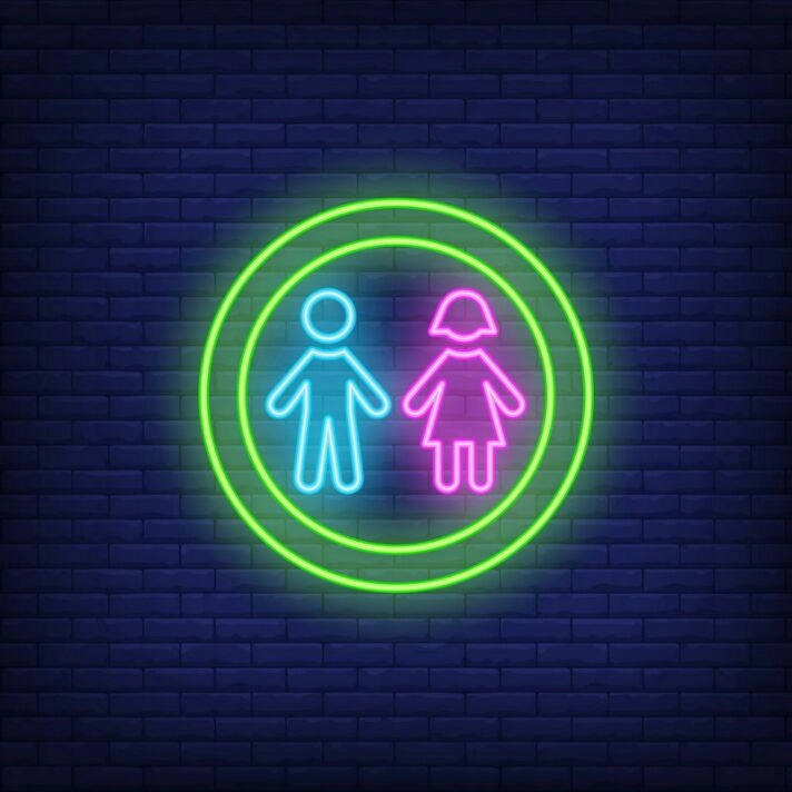 Boy and Girl Silhouettes Circle Neon Sign