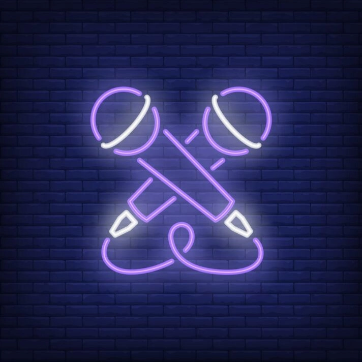 Crossed Microphone Neon Sign