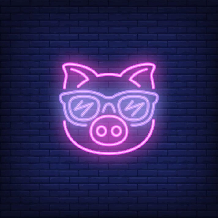 Cute Cartoon Pink Pig Sunglasses Neon Sign