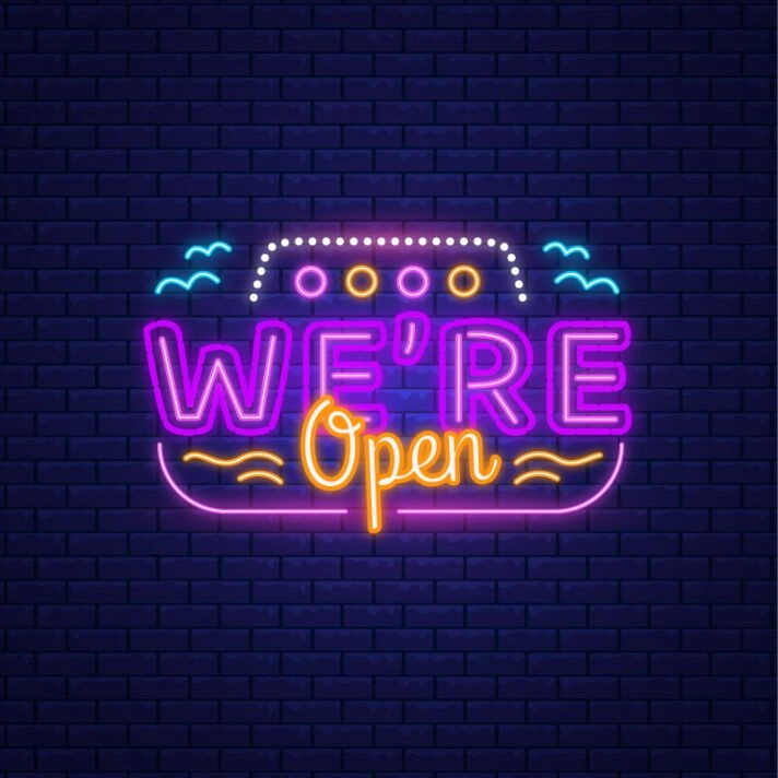 Were Open with Wave Lines Neon Sign