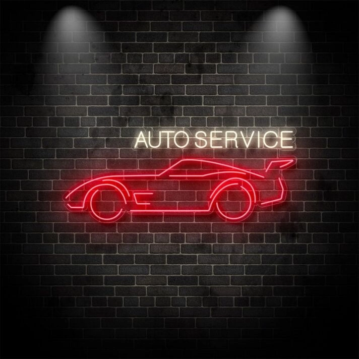 Auto Service With Car Neon Sign