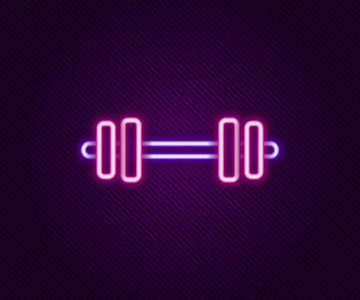 Glowing Neon Line Barbell Icon Isolated On Black Background