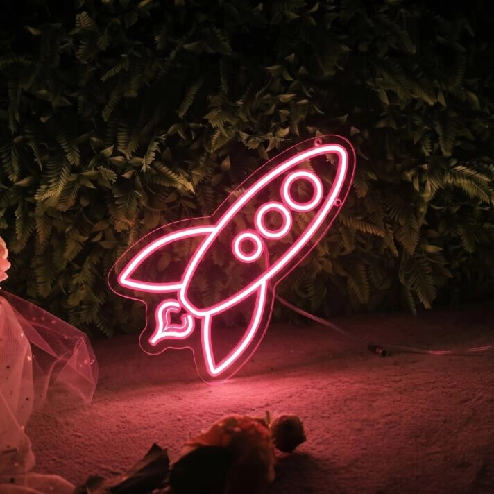 Pink Neon Lights Neon Rocket Room Wall Art Decor