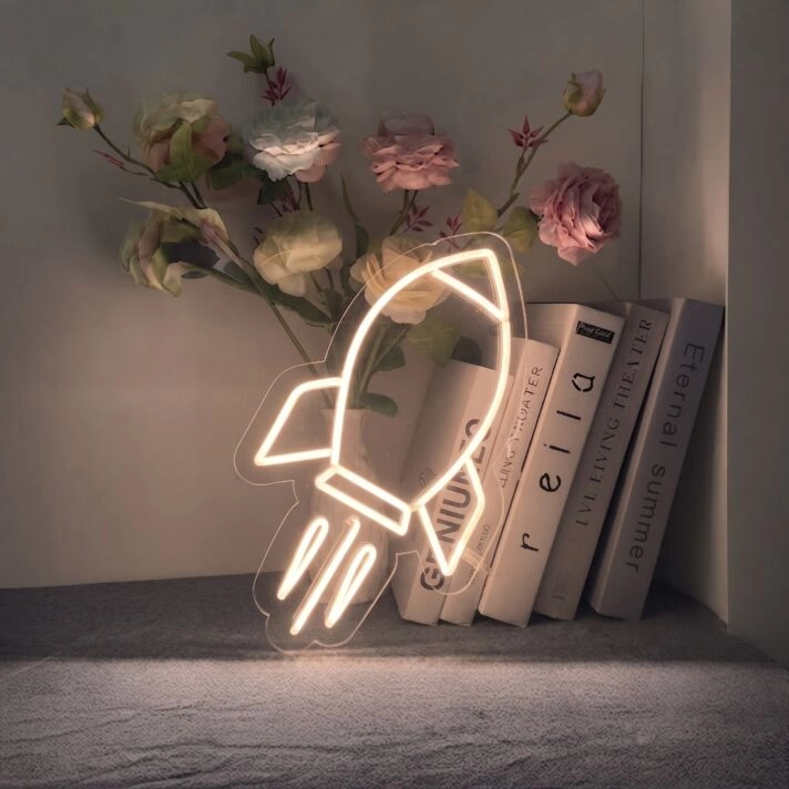 Led Neon Rocket Sign Warm White Neon Lights Wall Decor