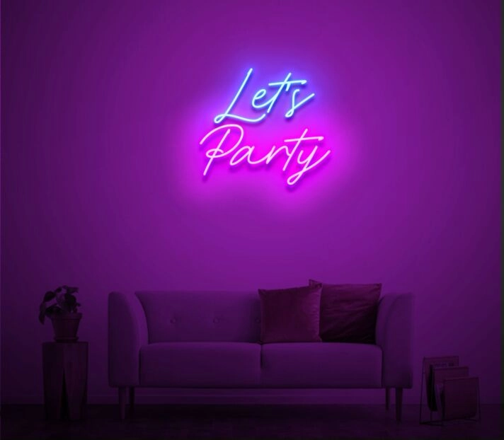 Lets Party Neon Sign Blue And Pink Neon Lights