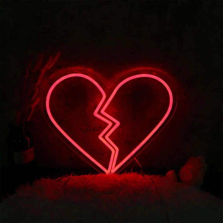 Broken Heart Red Neon Sign